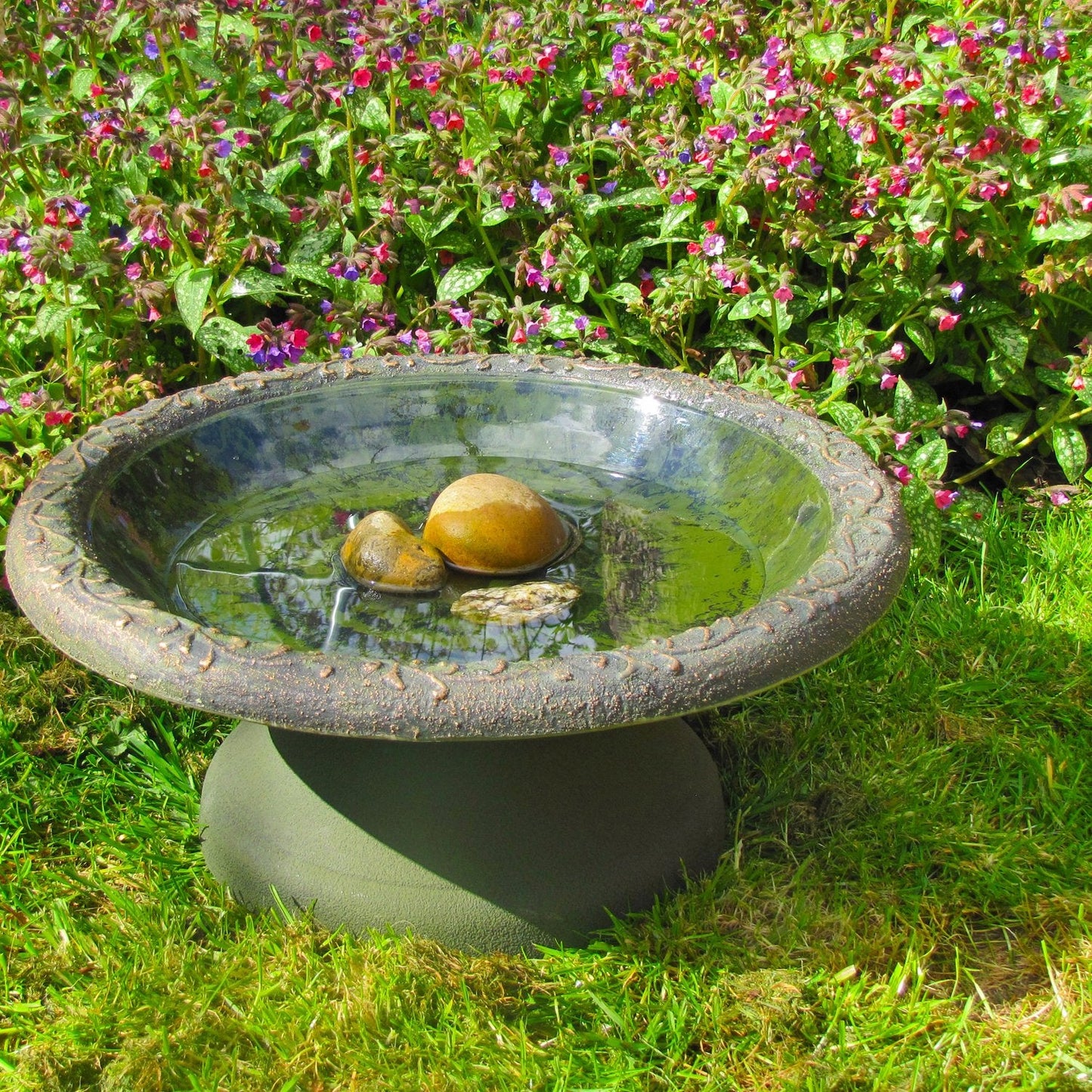 Coniston Bird Bath on lawn