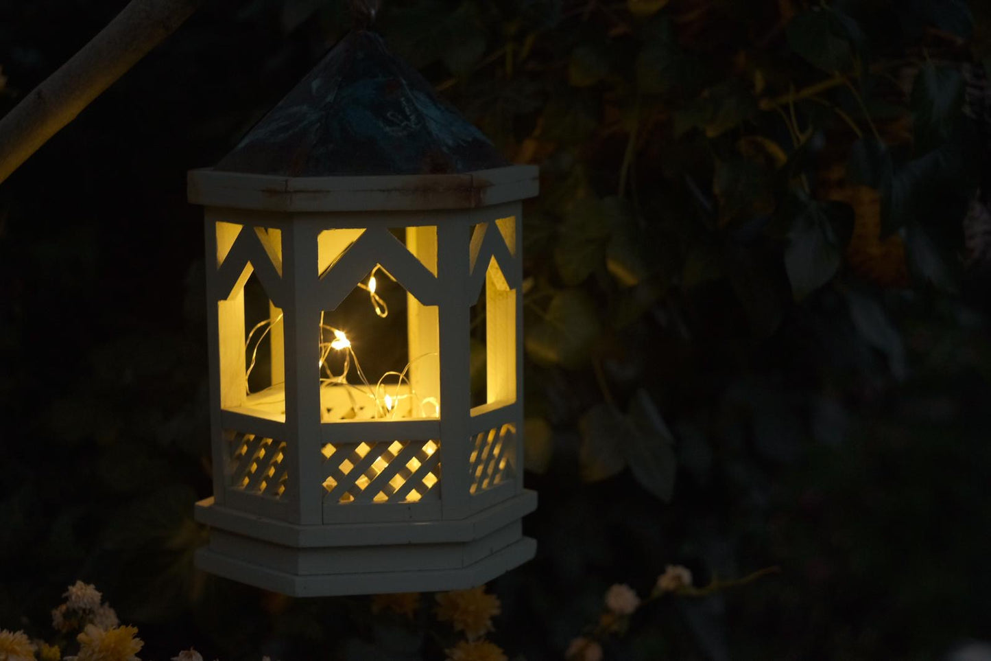 Hanging Gothic Bird Table / Gothic Lantern -In Green - Indoor use only