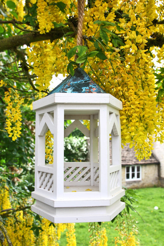Hanging Gothic Bird Table / Gothic Lantern - White - Indoor Use Only