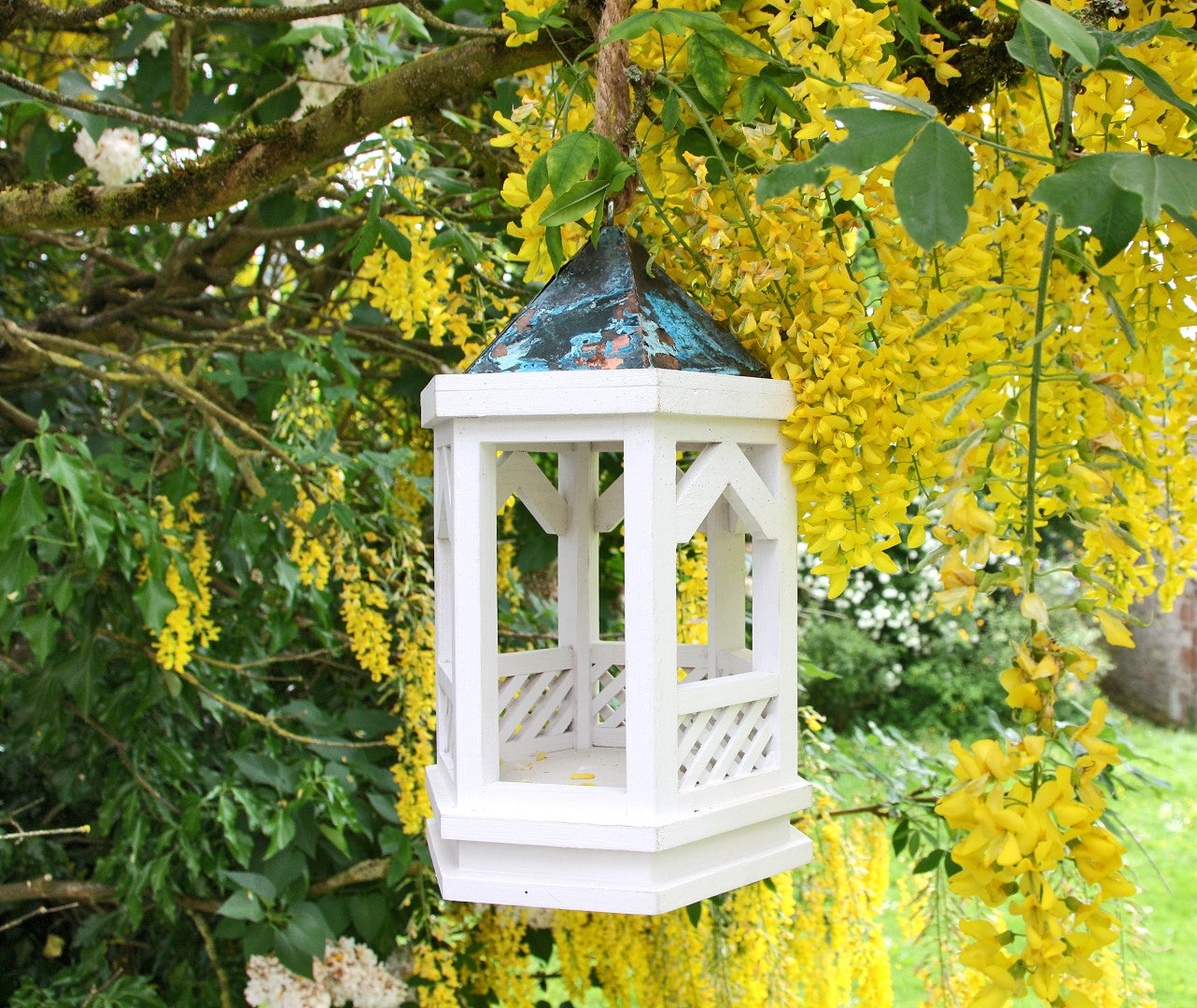 Hanging Gothic Bird Table / Gothic Lantern - White - Indoor Use Only