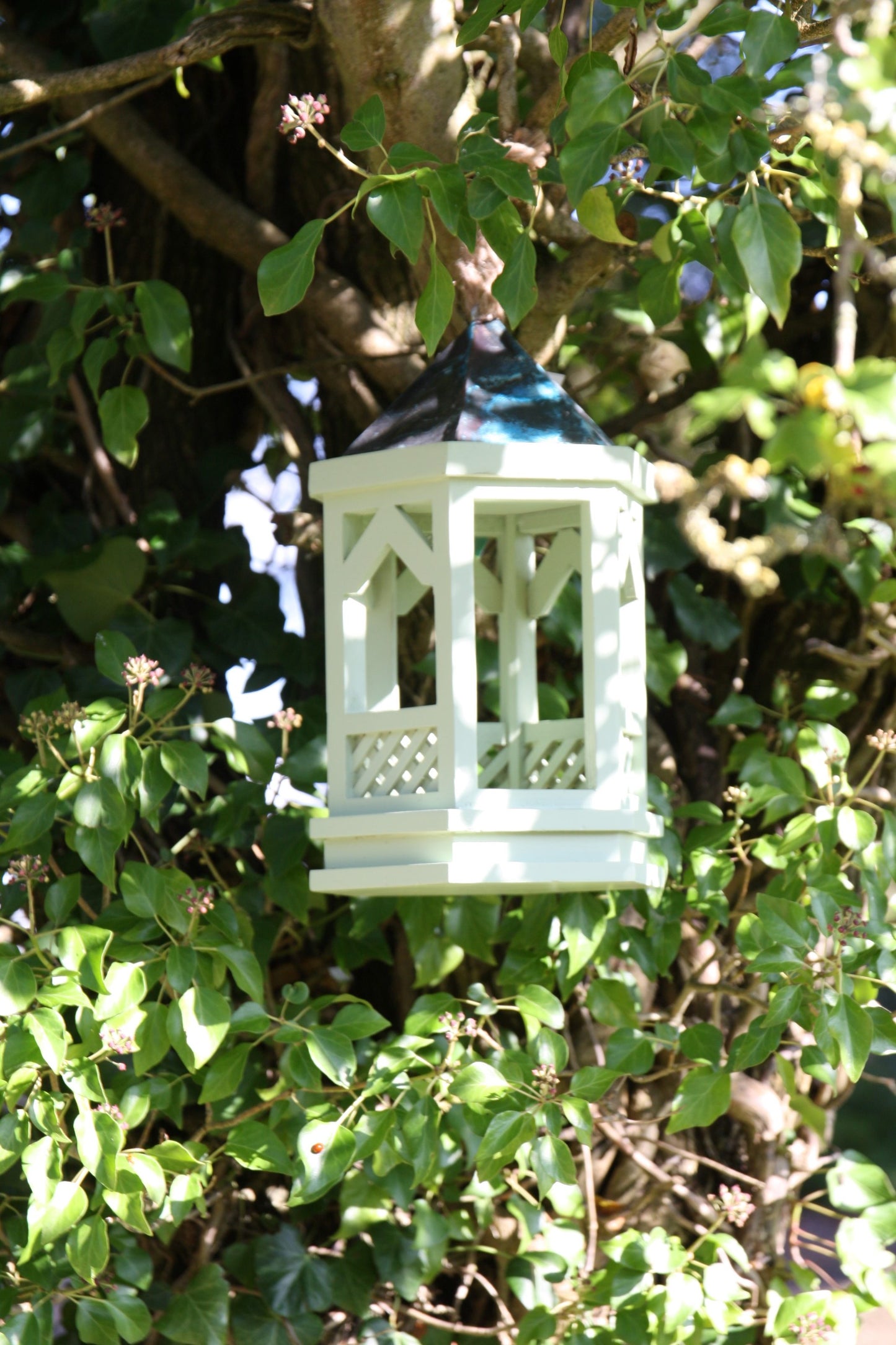 Hanging Gothic Bird Table / Gothic Lantern -In Green - Indoor use only