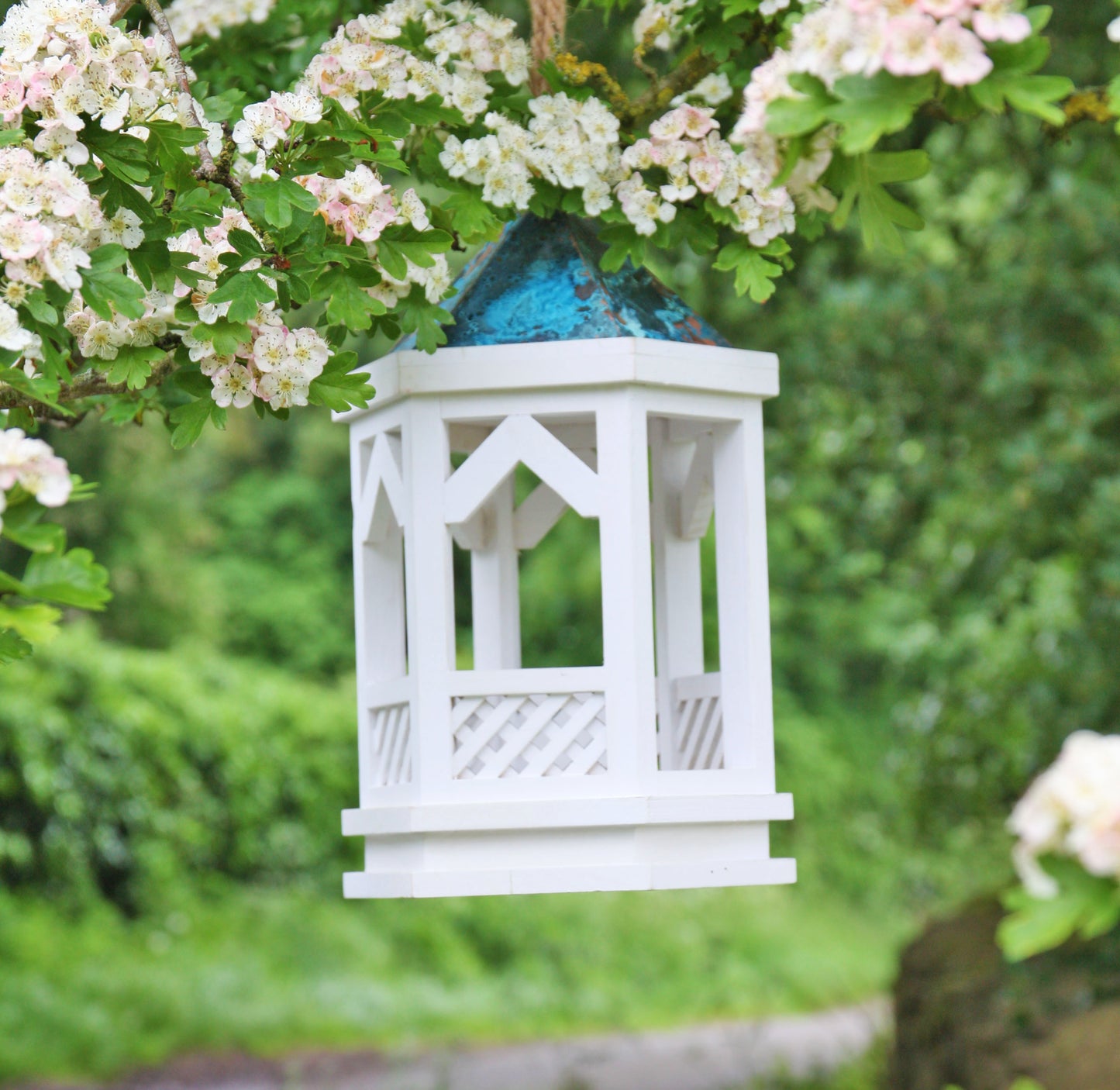Hanging Gothic Bird Table / Gothic Lantern - White - Indoor Use Only